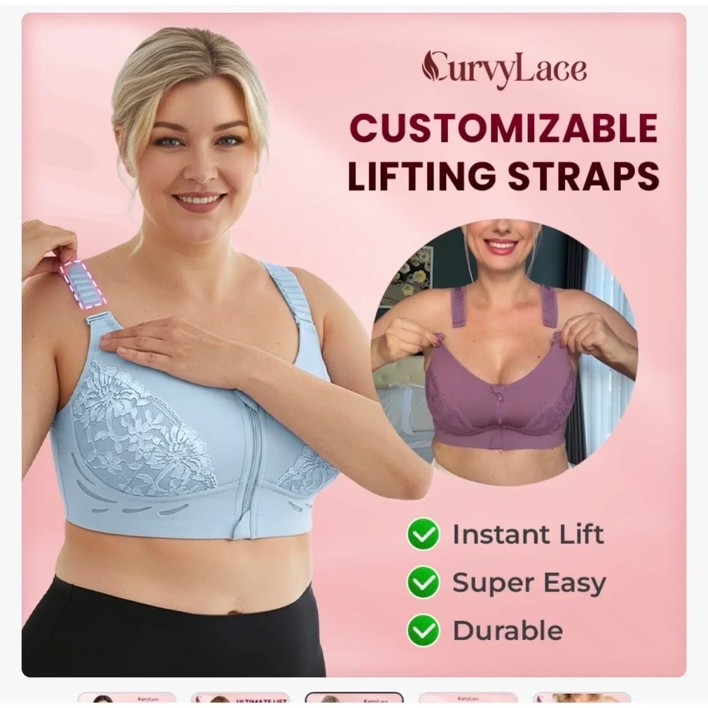 CurvyLace Front Zip Wireless Bra Women 2XL Black Beige NEW Lifting Straps 2-Pack